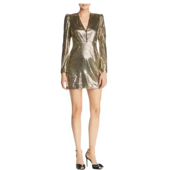 Rebecca Minkoff $248.00 Gold Sequin Sydney Dress, Size 10 Gold - Picture 2 of 12